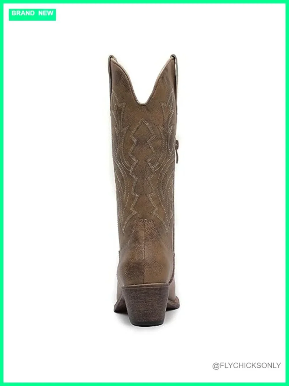 Mid Calf Cowboy Boots with Floral Embroidery Side Zipper Chunky Heel